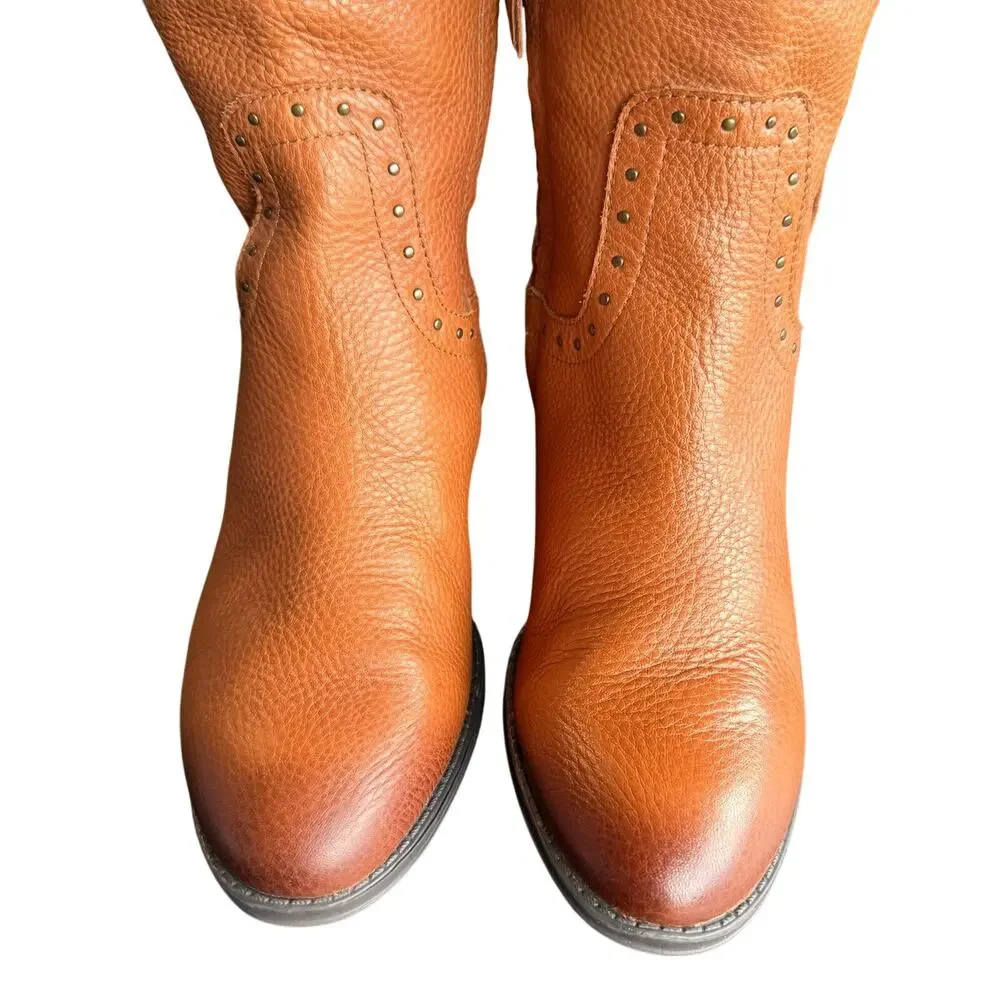 Sam Edelman Prina Women's Brown Leather Studded Knee High Riding Boots - 6.5